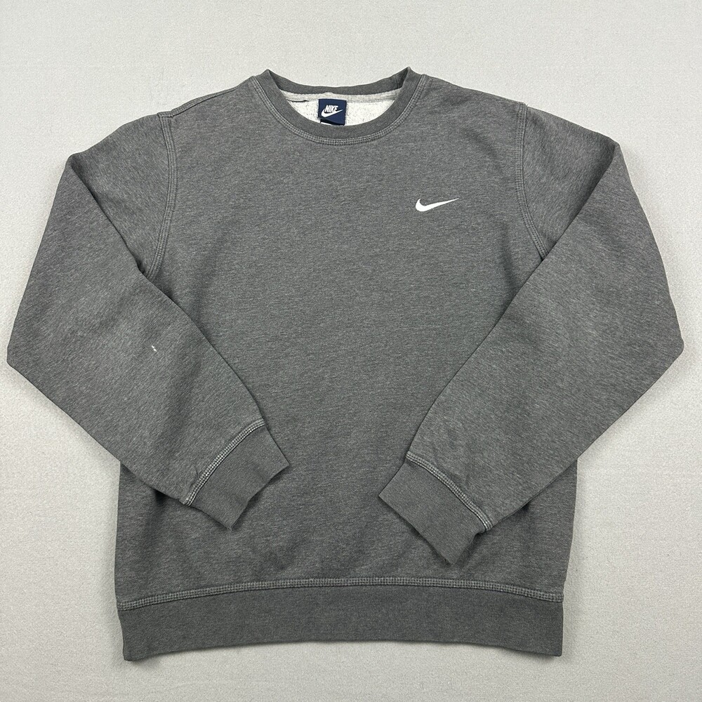 Nike Sweatshirt Men Medium Gray Embroidery Crewneck Pullover Swoosh M *
